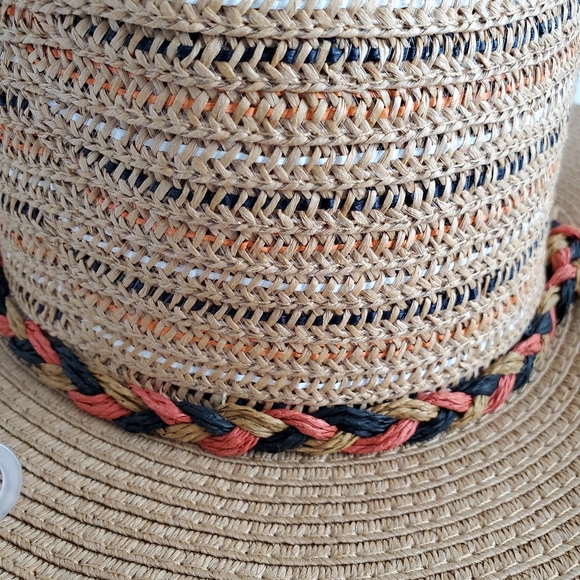Forever 21 Brown Tribal Stripes Straw Floppy Hat - Picture 4 of 5